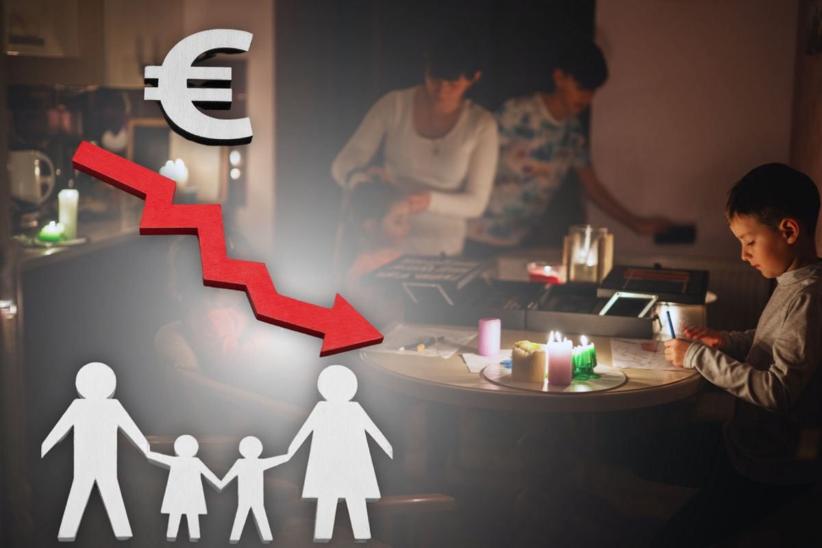 famiglia in crisi economica e simbolo di decrescita