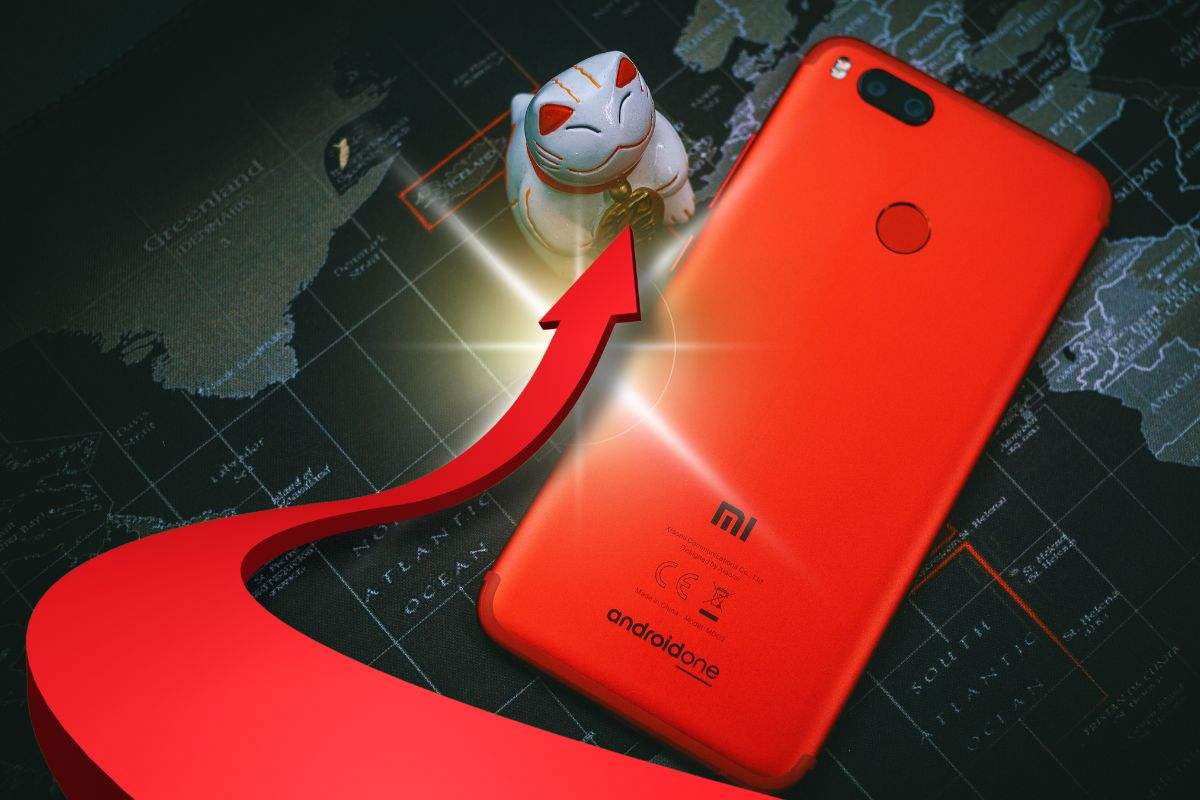 smartphone XIAOMI, mappa con simbolo cinese e freccia verso l'alto