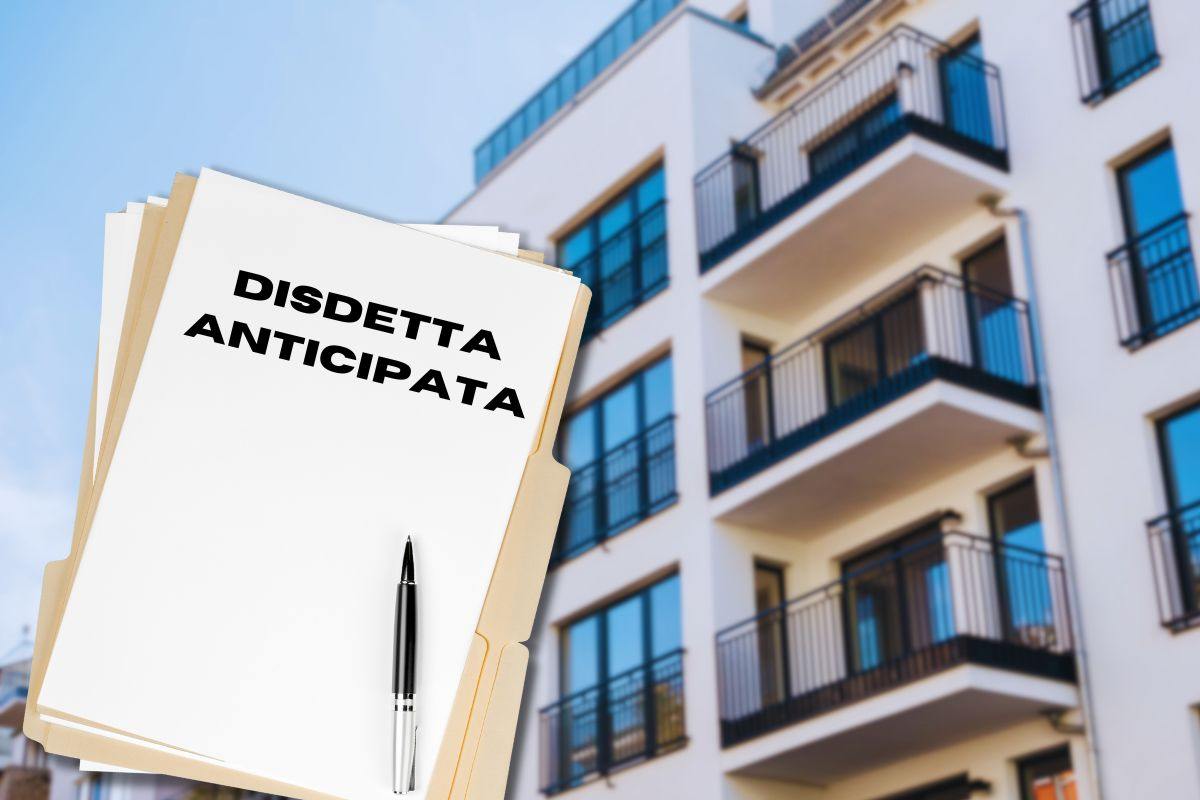 condominio con affitti e cartella con scritta disdetta