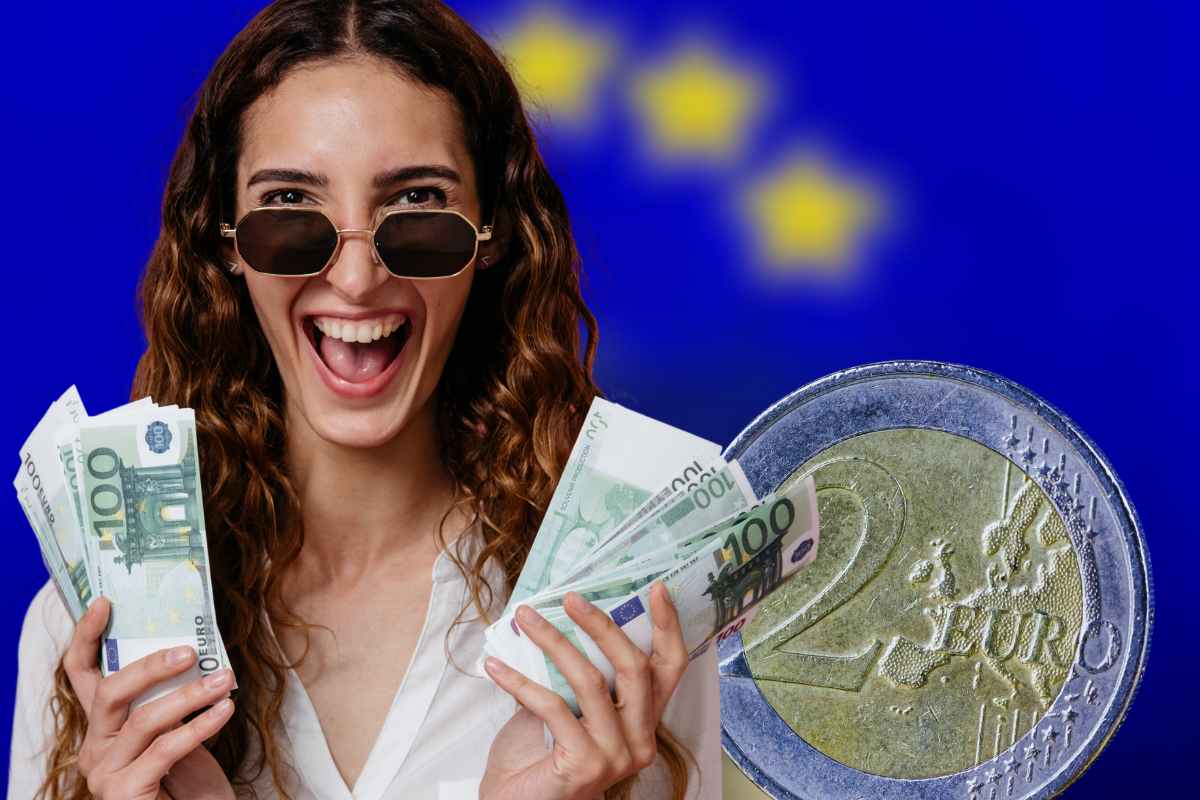 due euro e ragazza con soldi