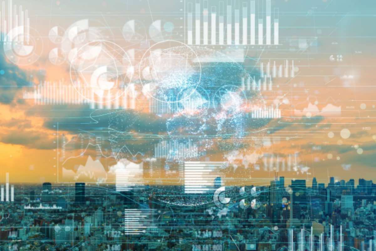 concetto di finanza, città e sfondo grafici