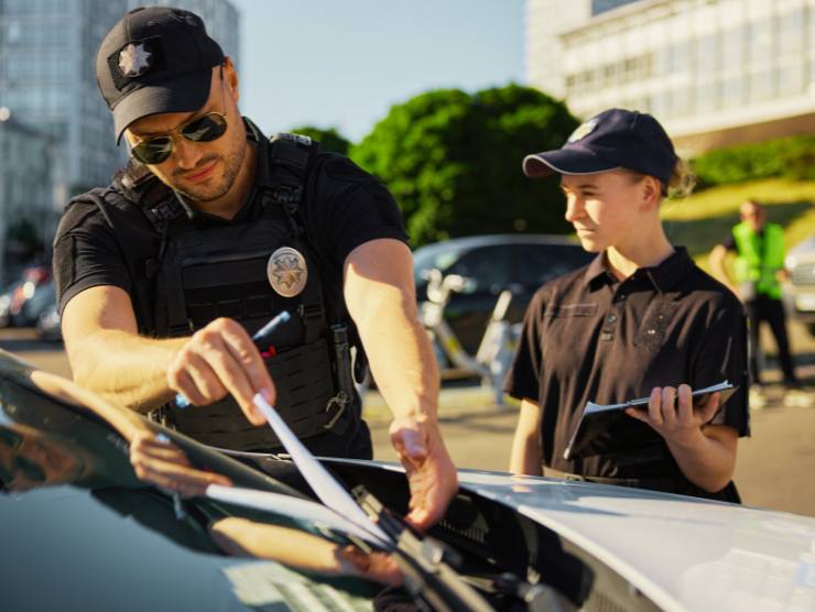 poliziotto mettono multa su parabrezza