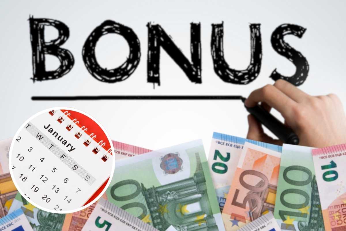 scritta bonus, calendario e banconote