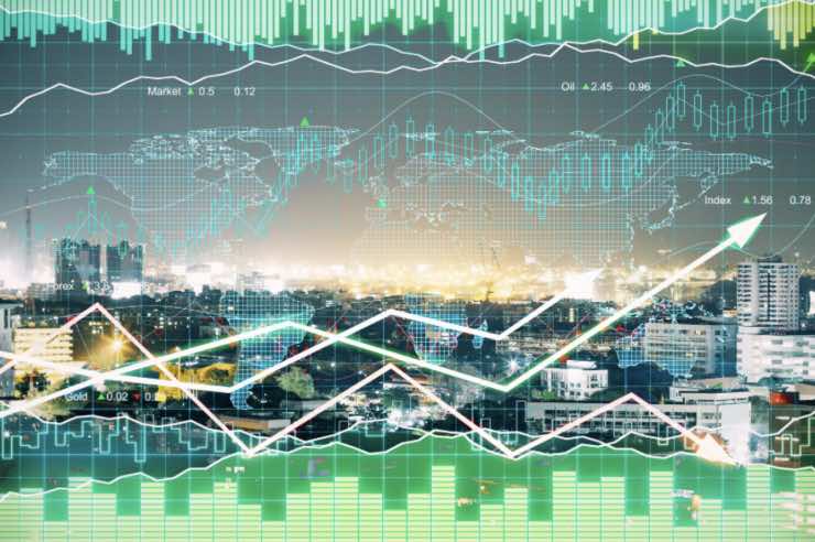 Concetto di finanza, grafico su metropoli