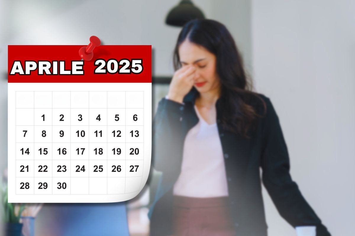 dipendente su sfondo e calendario aprile 2025