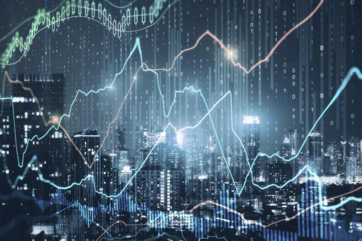 Grafico finanziario su sfondo metropoli di notte