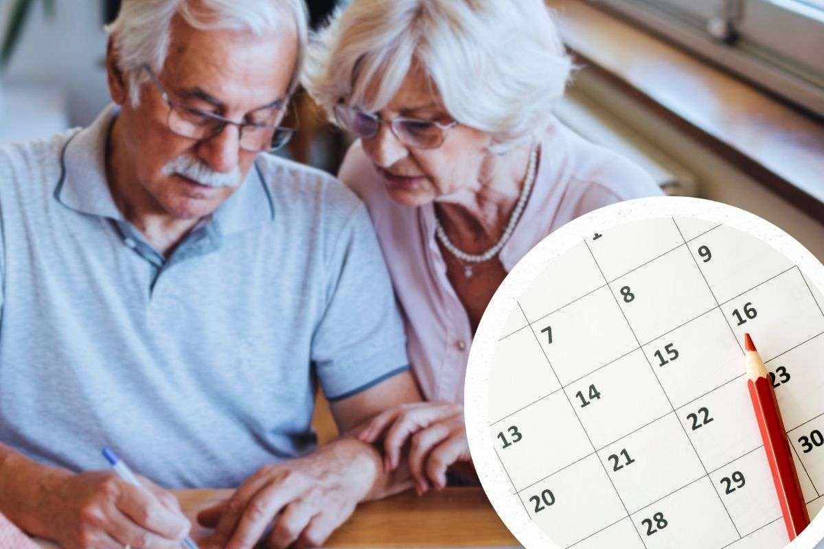 anziani scrivono modulo pensione e focus calendario per proroga