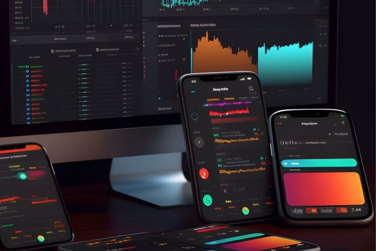 pc e smartphone con grafico di attività di trading