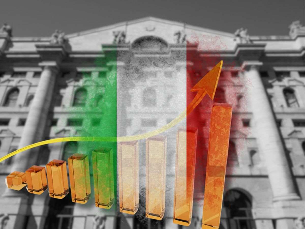 sfondo borsa d'Italia e bandiera con grafico in crescita Italia