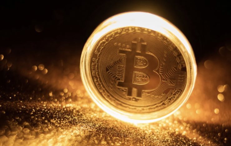 Bitcoin moneta illuminata 