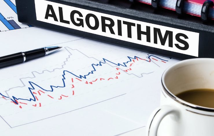 grafici e raccoglitore di fogli con la scritta algorithms sopra 