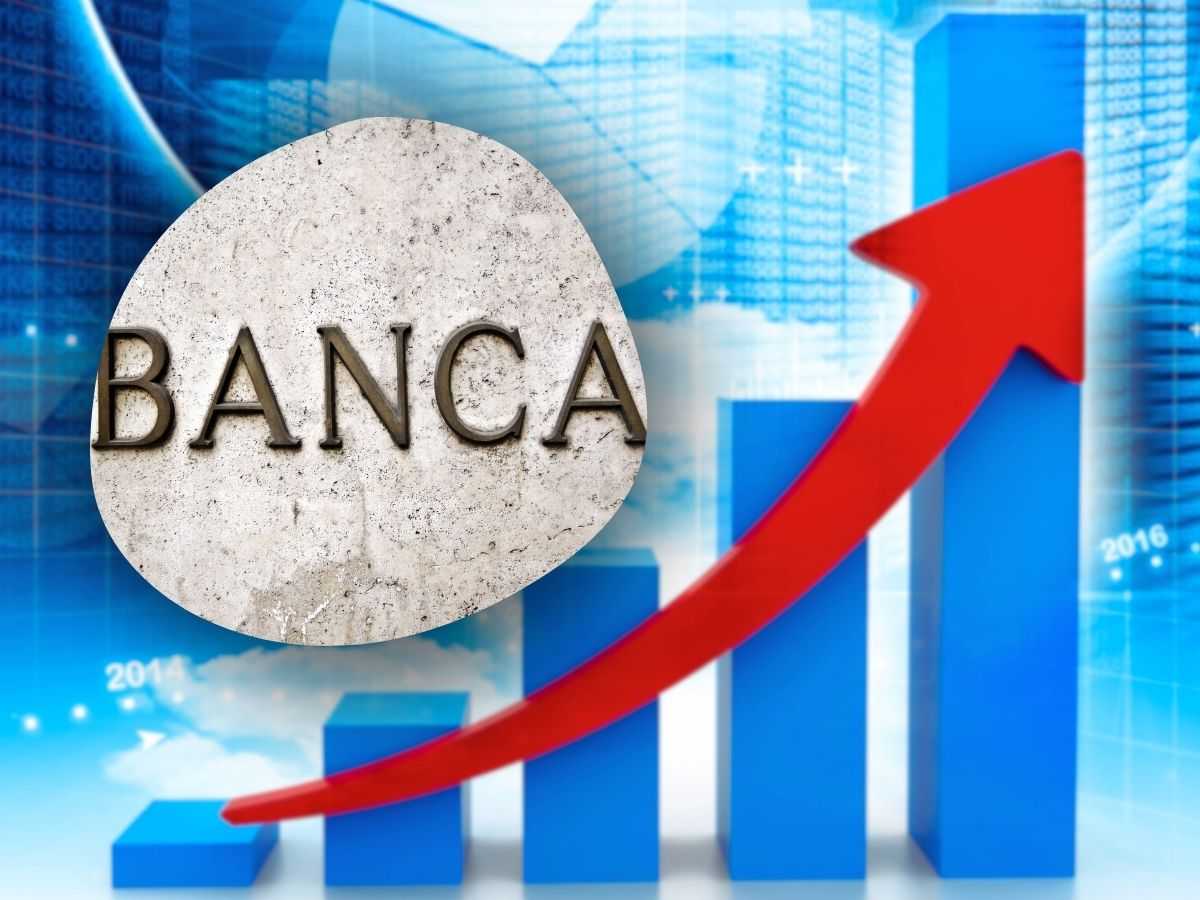 sfondo con grafico in crescita e facciata banca