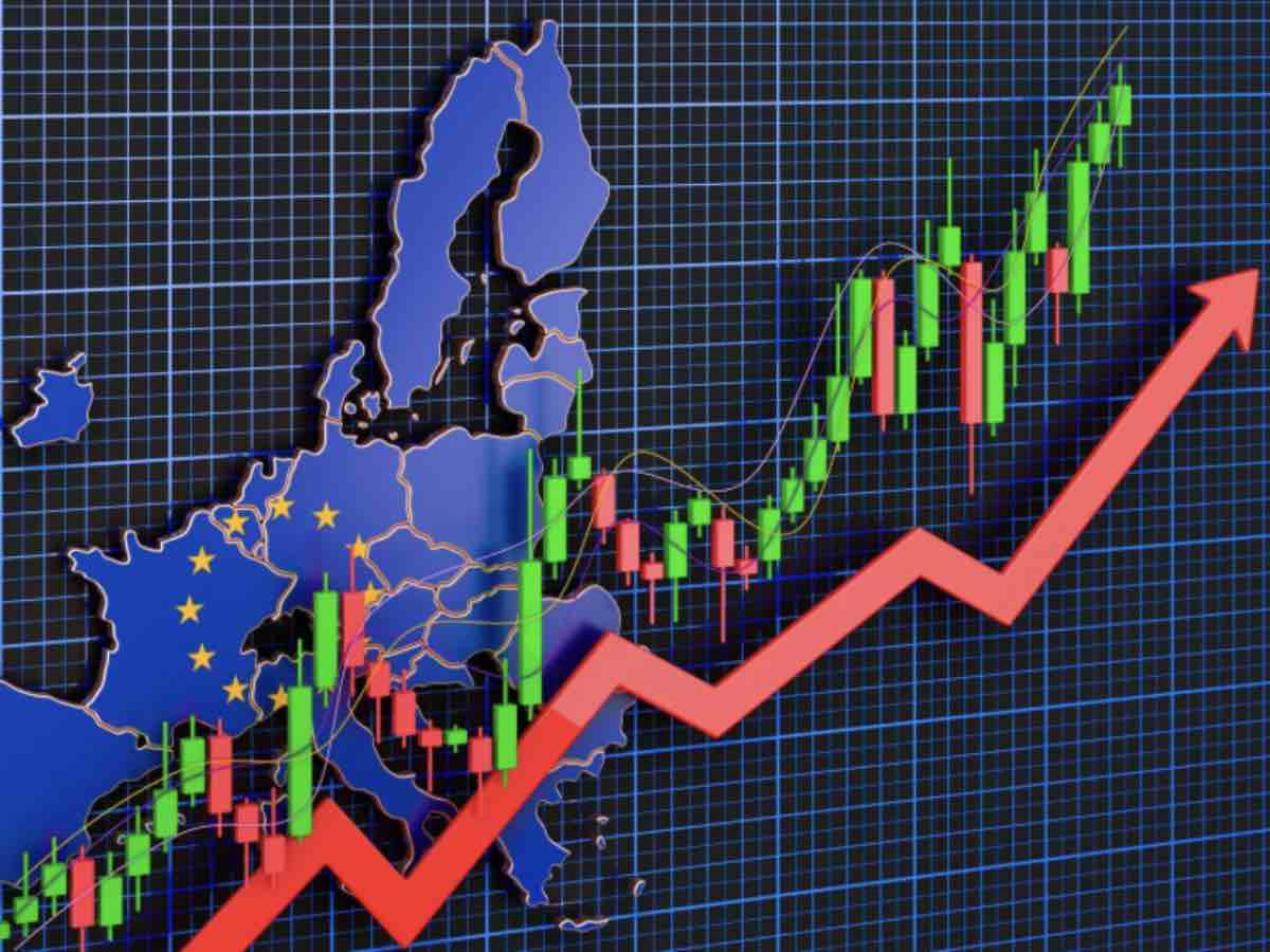 Nazioni Ue attraversate da un grafico finanziario