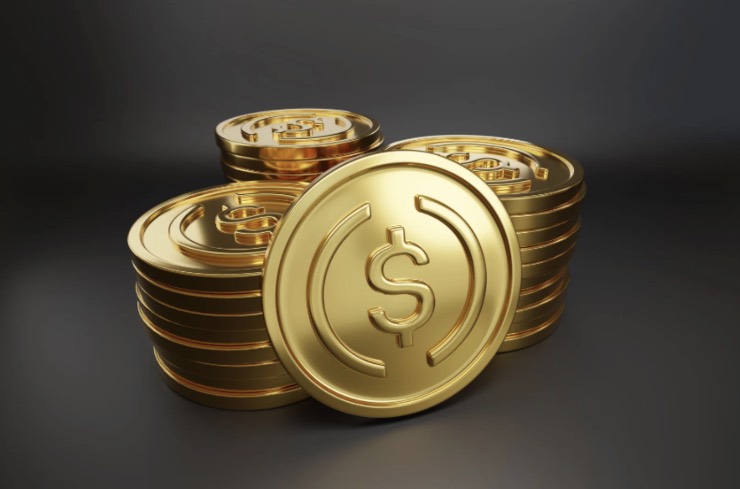 Monete d'oro con il simbolo dello stablecoin